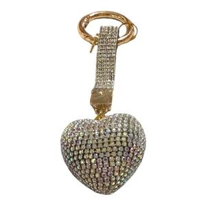 Silver 3D Bling Heart Keychain Bag Charm – Rhinestone Sparkle